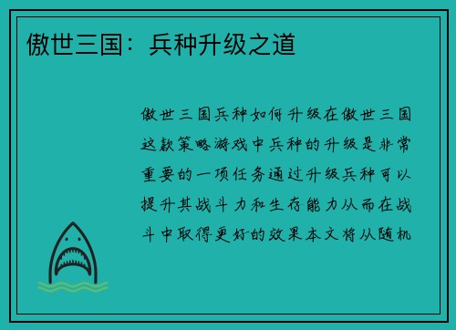 傲世三国：兵种升级之道